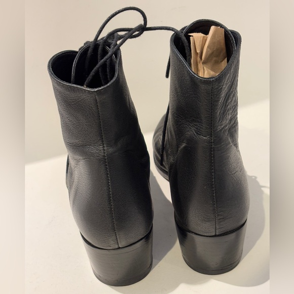 Christy Dawn Black Leather Lace-up Boots Deadstock Leather 9 - Picture 12 of 14